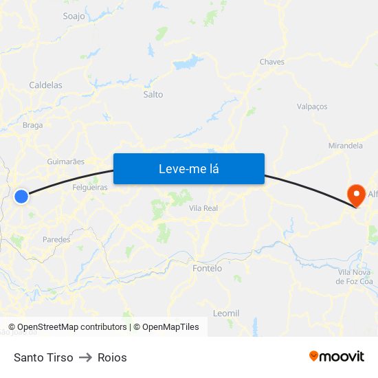 Santo Tirso to Roios map