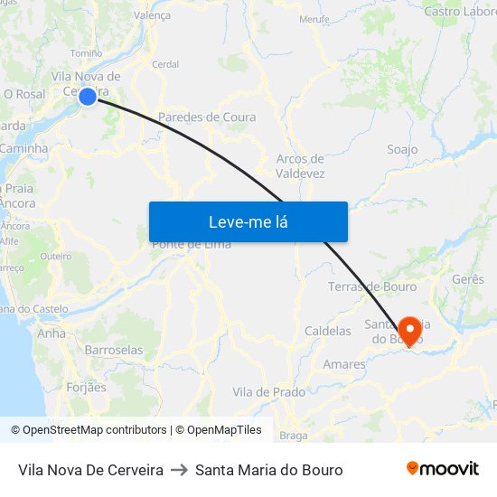 Vila Nova De Cerveira to Santa Maria do Bouro map
