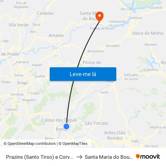 Prazins (Santo Tirso) e Corvite to Santa Maria do Bouro map