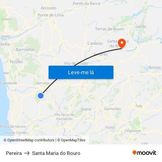 Pereira to Santa Maria do Bouro map