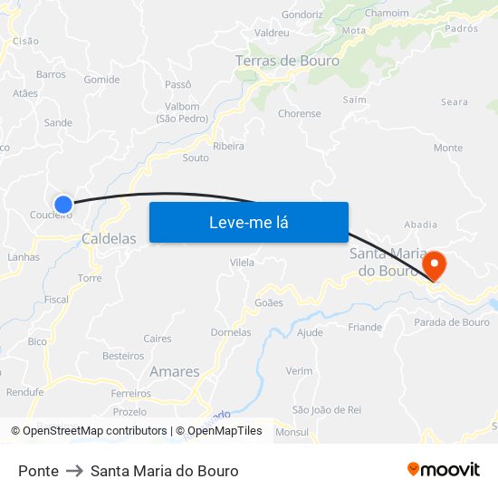 Ponte to Santa Maria do Bouro map