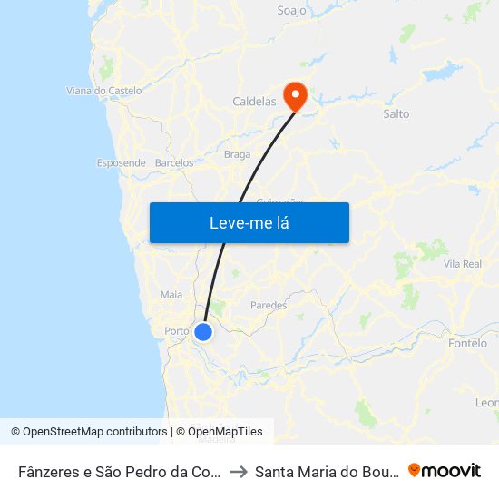 Fânzeres e São Pedro da Cova to Santa Maria do Bouro map
