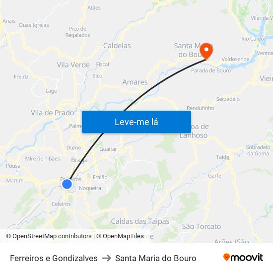 Ferreiros e Gondizalves to Santa Maria do Bouro map