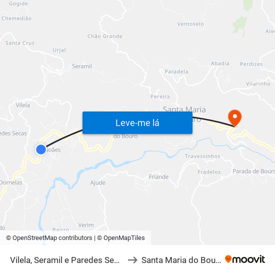 Vilela, Seramil e Paredes Secas to Santa Maria do Bouro map