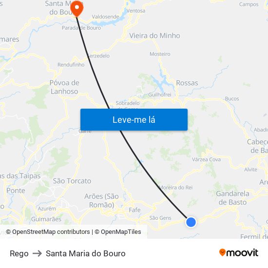 Rego to Santa Maria do Bouro map