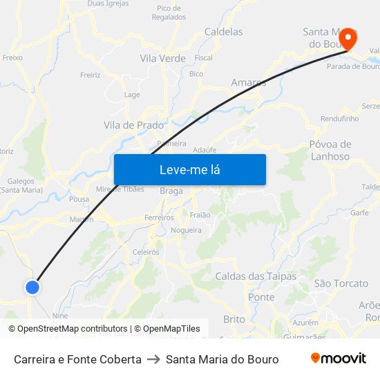 Carreira e Fonte Coberta to Santa Maria do Bouro map