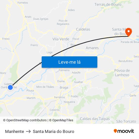 Manhente to Santa Maria do Bouro map