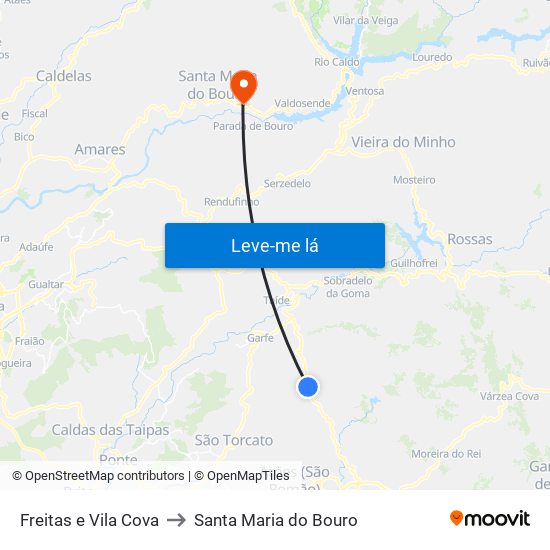 Freitas e Vila Cova to Santa Maria do Bouro map