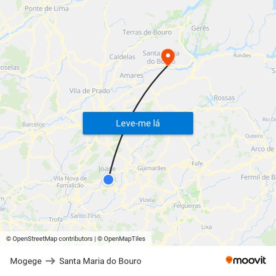 Mogege to Santa Maria do Bouro map