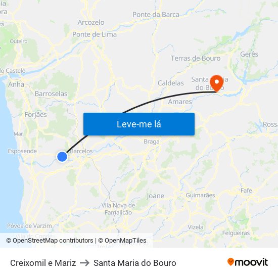 Creixomil e Mariz to Santa Maria do Bouro map