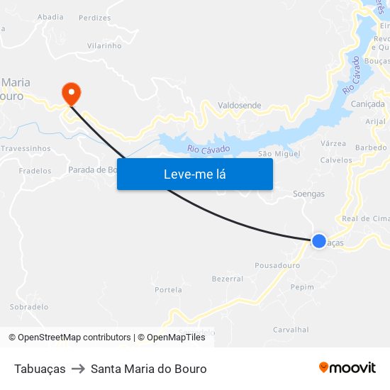Tabuaças to Santa Maria do Bouro map