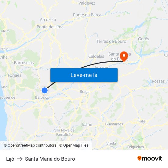 Lijó to Santa Maria do Bouro map