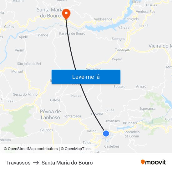 Travassos to Santa Maria do Bouro map