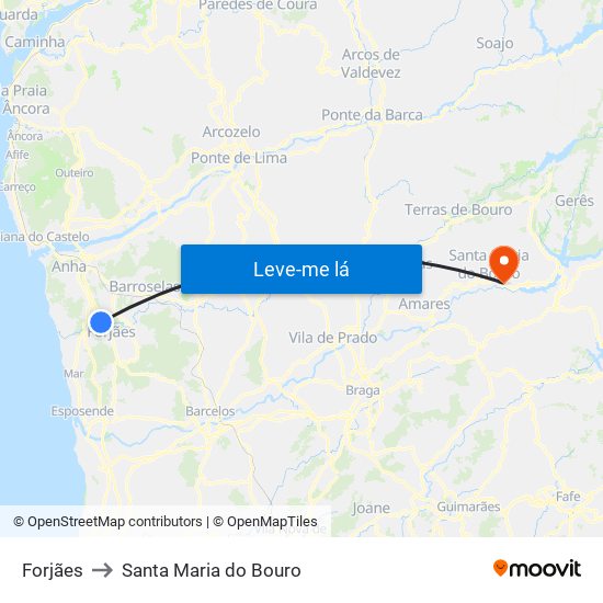 Forjães to Santa Maria do Bouro map