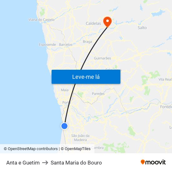 Anta e Guetim to Santa Maria do Bouro map