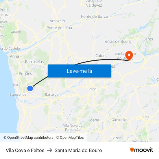 Vila Cova e Feitos to Santa Maria do Bouro map