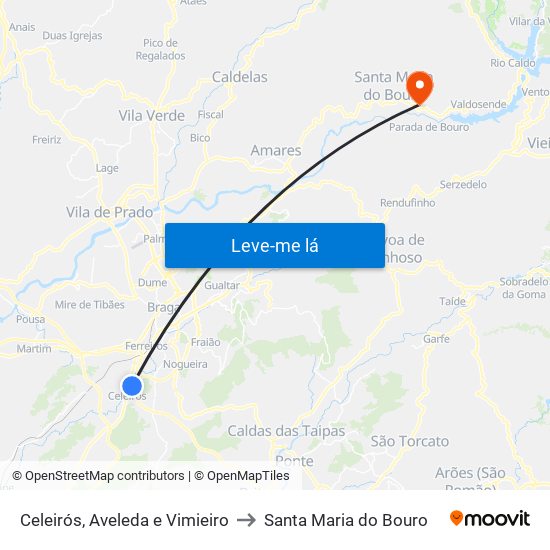 Celeirós, Aveleda e Vimieiro to Santa Maria do Bouro map
