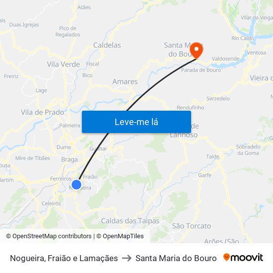 Nogueira, Fraião e Lamaçães to Santa Maria do Bouro map