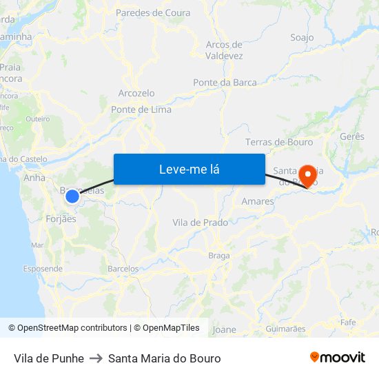 Vila de Punhe to Santa Maria do Bouro map