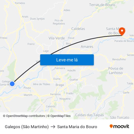 Galegos (São Martinho) to Santa Maria do Bouro map