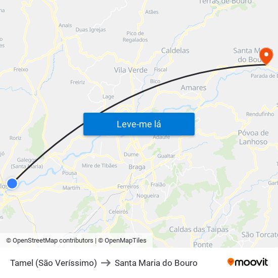 Tamel (São Veríssimo) to Santa Maria do Bouro map