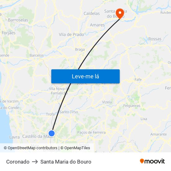 Coronado to Santa Maria do Bouro map