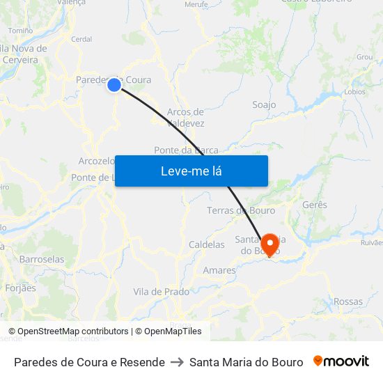 Paredes de Coura e Resende to Santa Maria do Bouro map