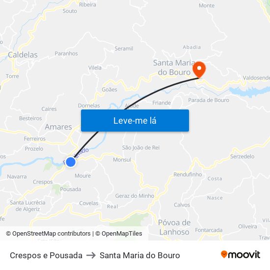 Crespos e Pousada to Santa Maria do Bouro map