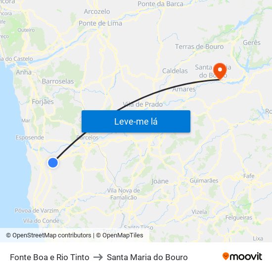 Fonte Boa e Rio Tinto to Santa Maria do Bouro map