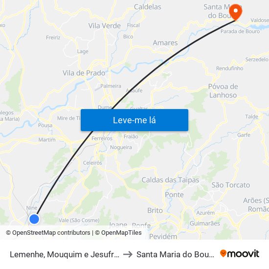 Lemenhe, Mouquim e Jesufrei to Santa Maria do Bouro map