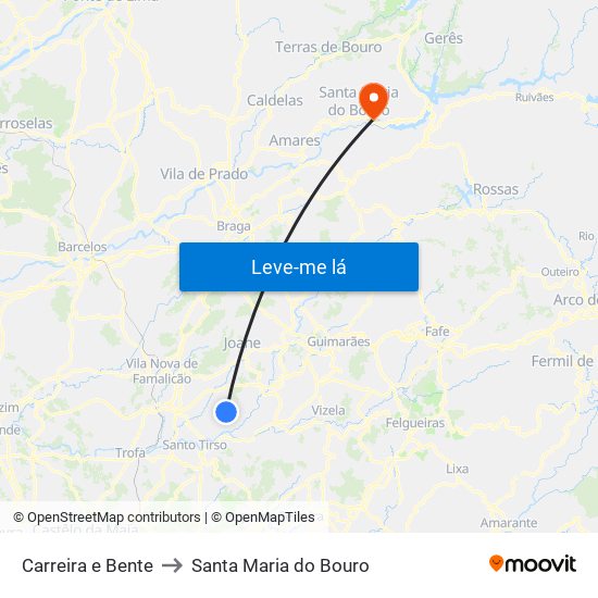 Carreira e Bente to Santa Maria do Bouro map