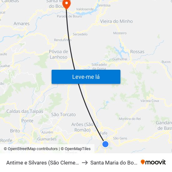 Antime e Silvares (São Clemente) to Santa Maria do Bouro map