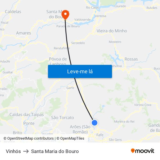Vinhós to Santa Maria do Bouro map