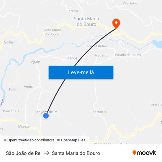São João de Rei to Santa Maria do Bouro map
