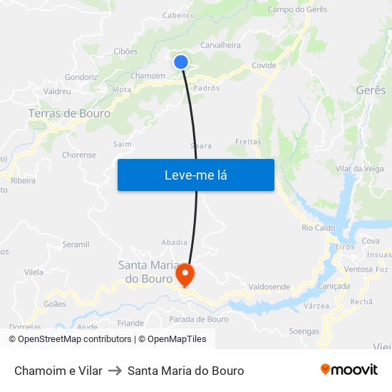 Chamoim e Vilar to Santa Maria do Bouro map
