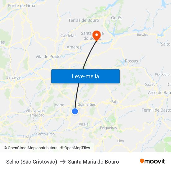Selho (São Cristóvão) to Santa Maria do Bouro map