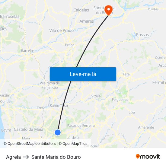 Agrela to Santa Maria do Bouro map