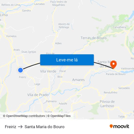 Freiriz to Santa Maria do Bouro map