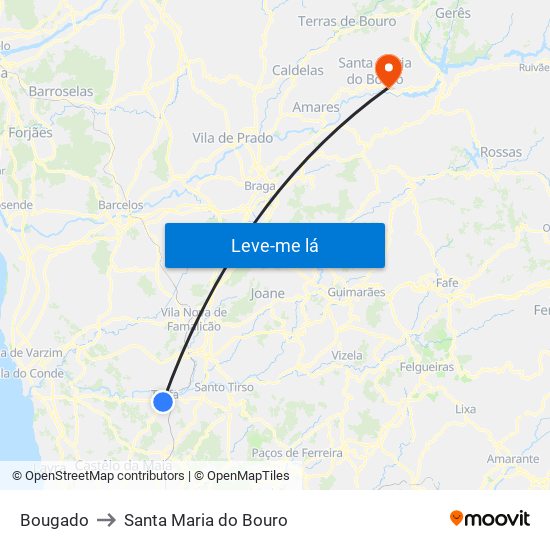 Bougado to Santa Maria do Bouro map