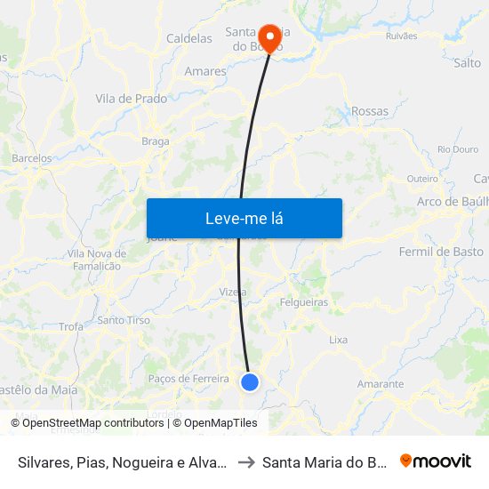 Silvares, Pias, Nogueira e Alvarenga to Santa Maria do Bouro map