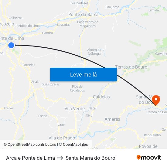 Arca e Ponte de Lima to Santa Maria do Bouro map