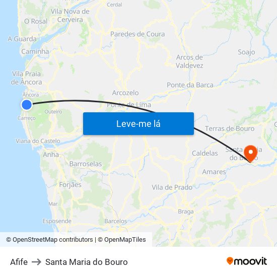 Afife to Santa Maria do Bouro map
