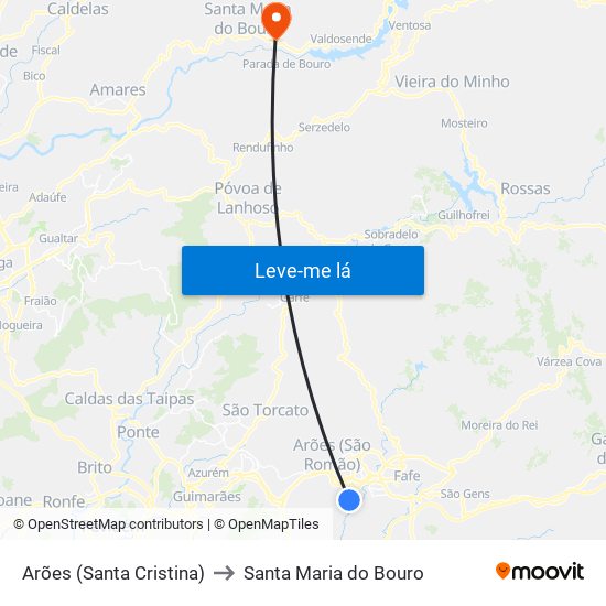 Arões (Santa Cristina) to Santa Maria do Bouro map