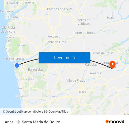 Anha to Santa Maria do Bouro map