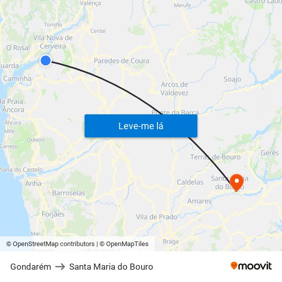 Gondarém to Santa Maria do Bouro map