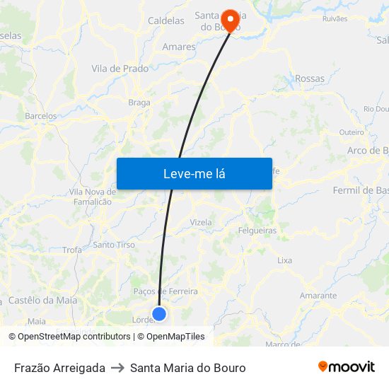 Frazão Arreigada to Santa Maria do Bouro map