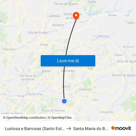 Lustosa e Barrosas (Santo Estêvão) to Santa Maria do Bouro map