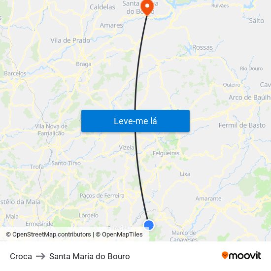 Croca to Santa Maria do Bouro map