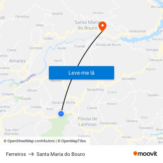 Ferreiros to Santa Maria do Bouro map