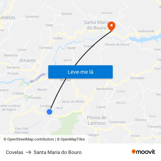 Covelas to Santa Maria do Bouro map